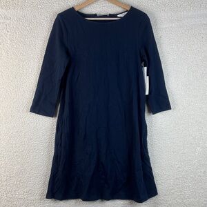 NWT 1901 Womens Navy 3/4 Sleeve Ribbon Tie Back Cotton Shift Dress Size M Medium